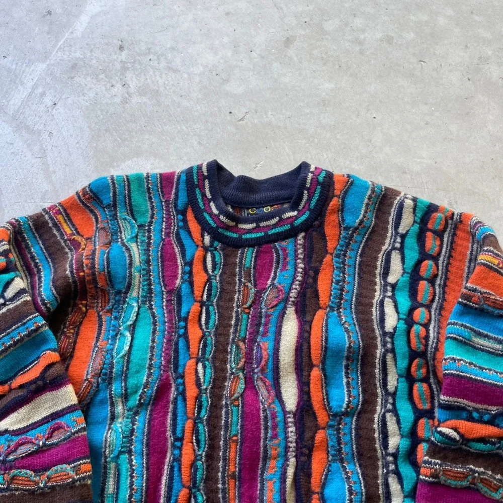 Vintage Coogi Australia 100% Wool 3D Knit Multi-Color Sweater Mens Large L